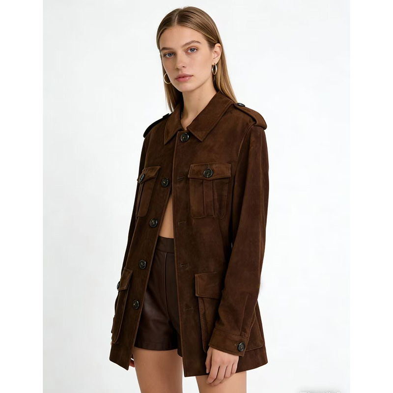 브라운 빈티지 키드 스웨이드 가죽 자켓 여성용 봄 가을 - Baby Clothing High End 리뷰 및 가격